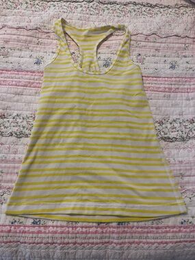 lululemon athletica Yellow and White Striped Racerback Tank